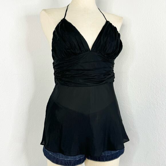 Y2K Silk Halter Tank Top Express Black Size Medium - Picture 1 of 8